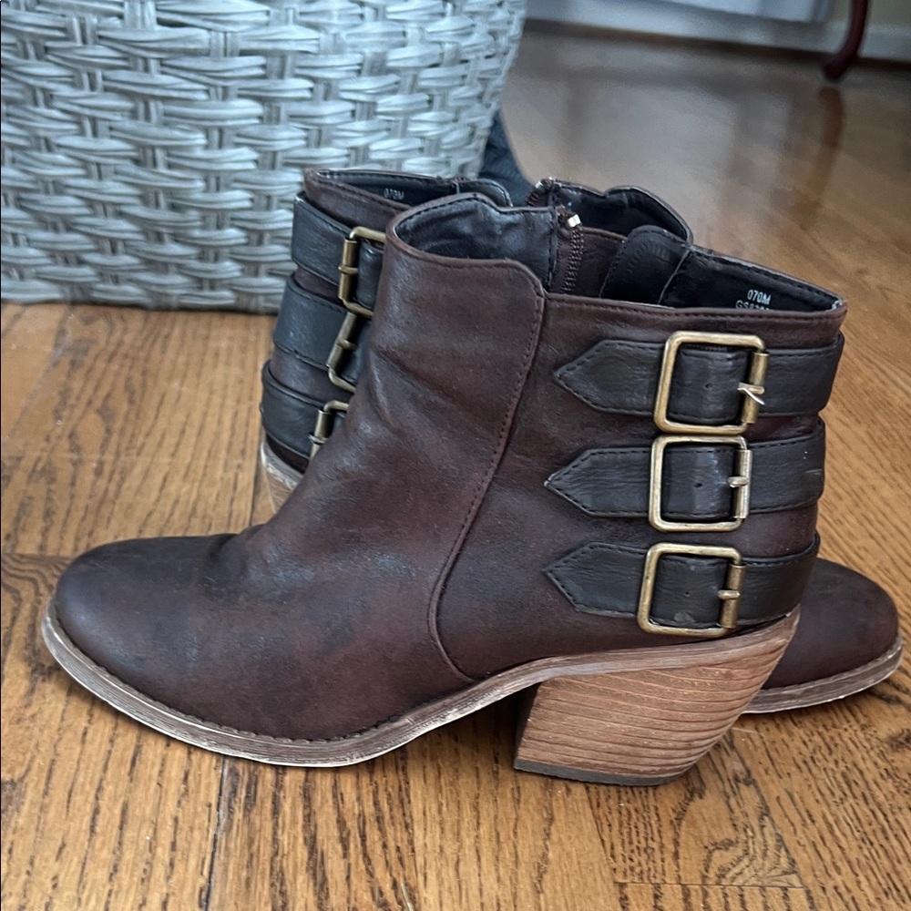 Brown Ankle Boots with Buckle Detail